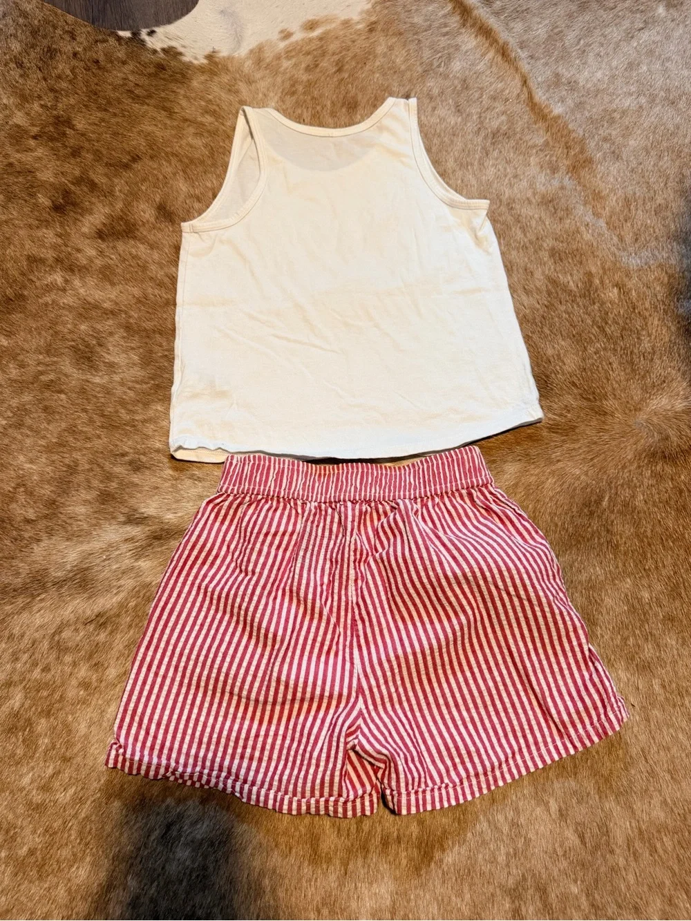 Cat & Jack White Unicorn Tank with Red & White Stripe Shorts
